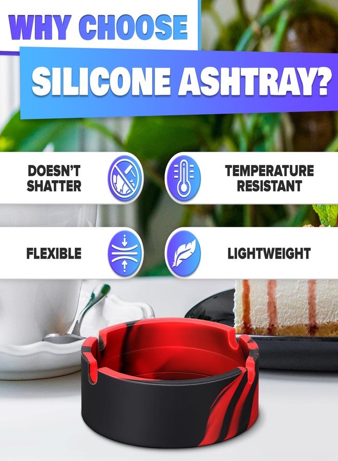 PIKTIME 3Pcs Rubber Ash Tray Outdoors - Multicolor Small Ashtray for Outside Patio, Temperature Resistant Ash Trays for Outside - Flexible & Easy to Clean Silicone Ashtray - Image 3